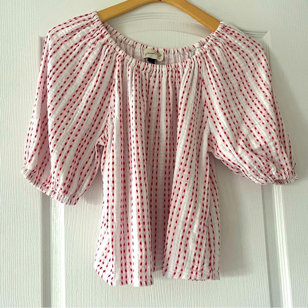 Universal Thread White Blouse with Red Dot Stripe
